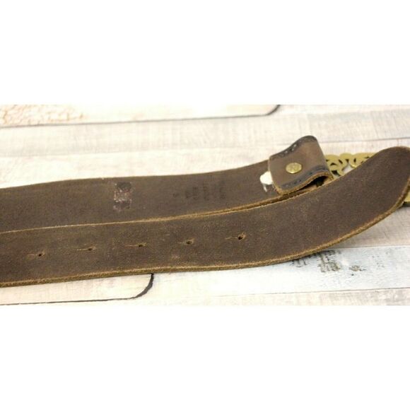 BROWN GENUINE LEATHER HOOK BUCKLE EMBOSSED CASUAL 1.5"Wd WOMEN'S BELT S/M (M37 - Picture 7 of 9